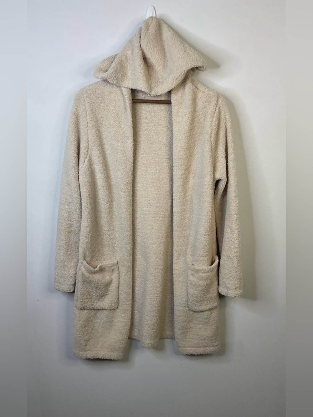 Cupcakes & Cashmere Cozy Hooded Cream Open Front Sweater Cardigan Size Medium